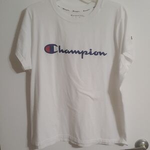Champion White Tee with Blue and Red Logo